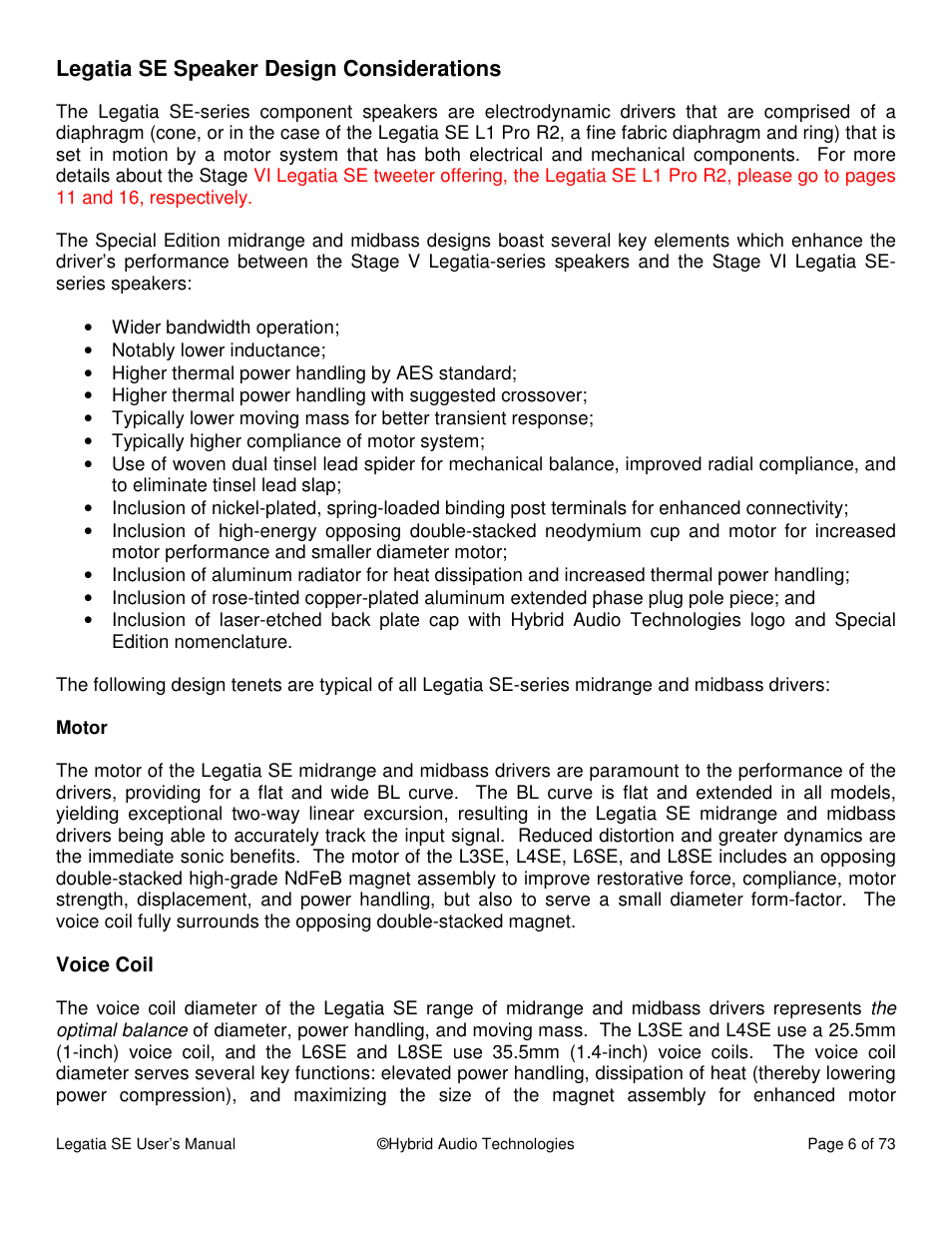 Hybrid Audio Technologies Legatia SE User Manual | Page 6 / 68