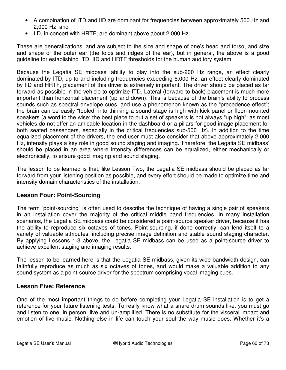 Hybrid Audio Technologies Legatia SE User Manual | Page 60 / 68