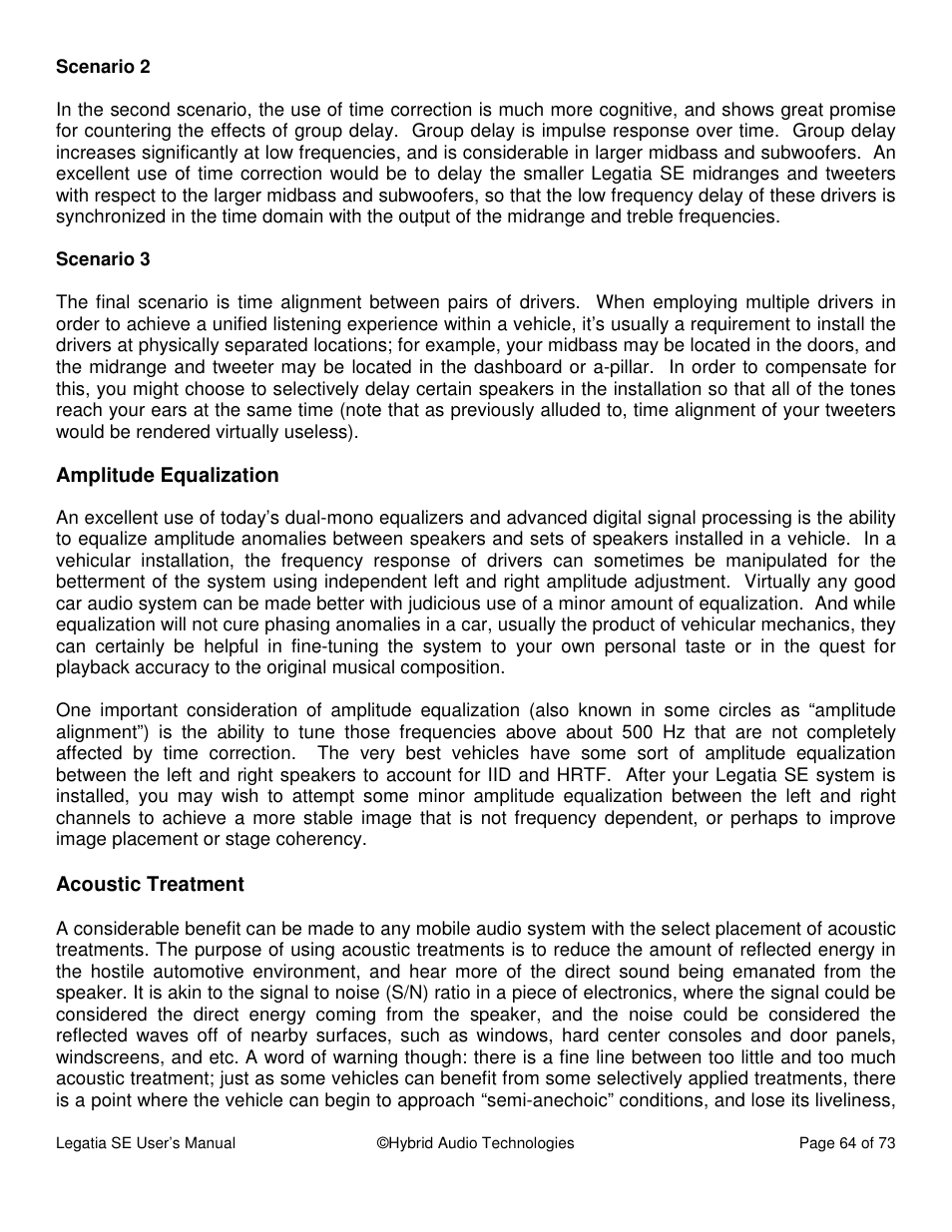 Hybrid Audio Technologies Legatia SE User Manual | Page 64 / 68