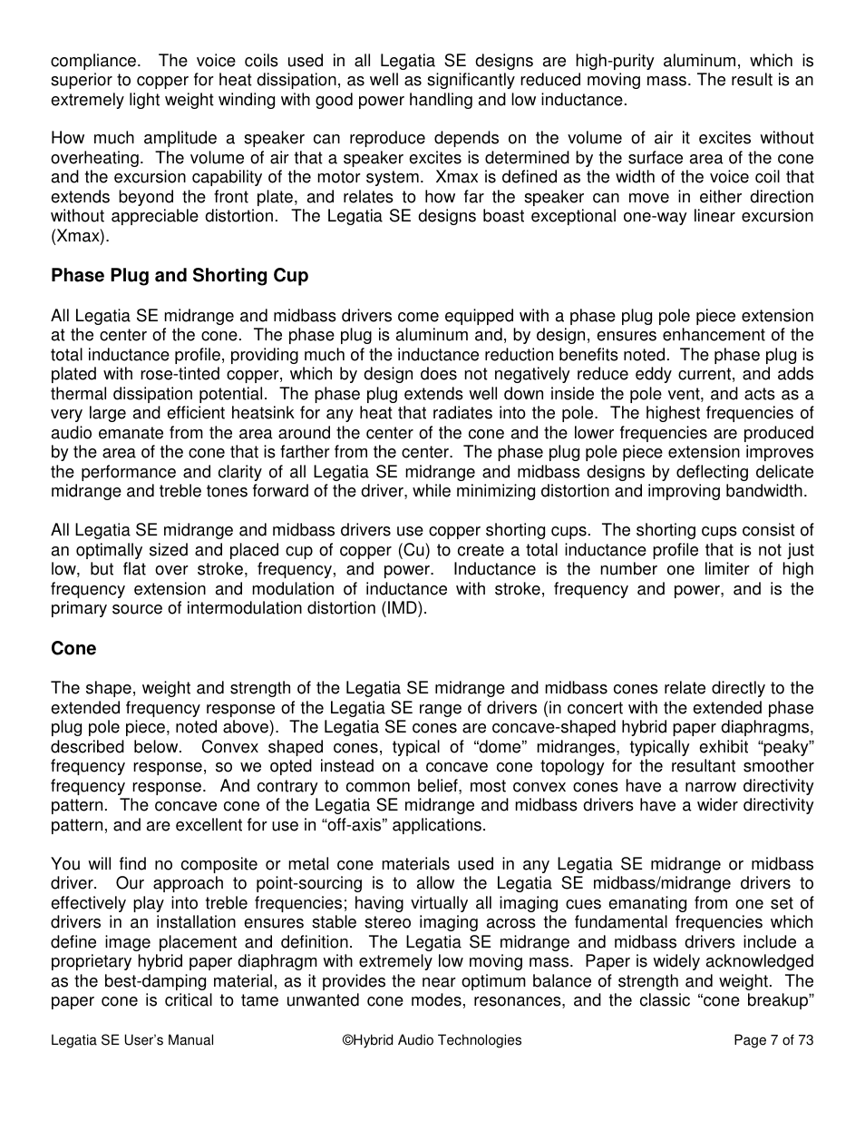 Hybrid Audio Technologies Legatia SE User Manual | Page 7 / 68
