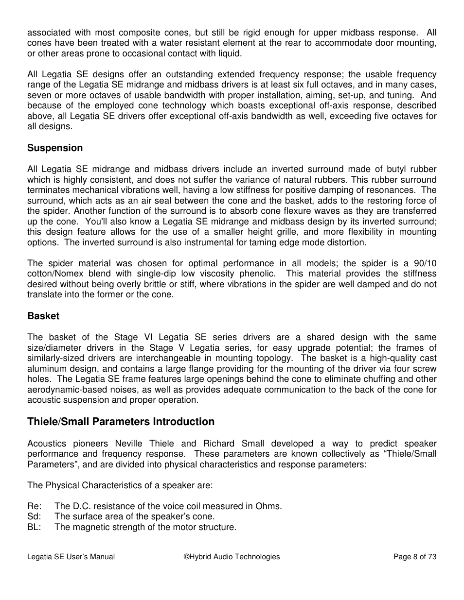 Hybrid Audio Technologies Legatia SE User Manual | Page 8 / 68
