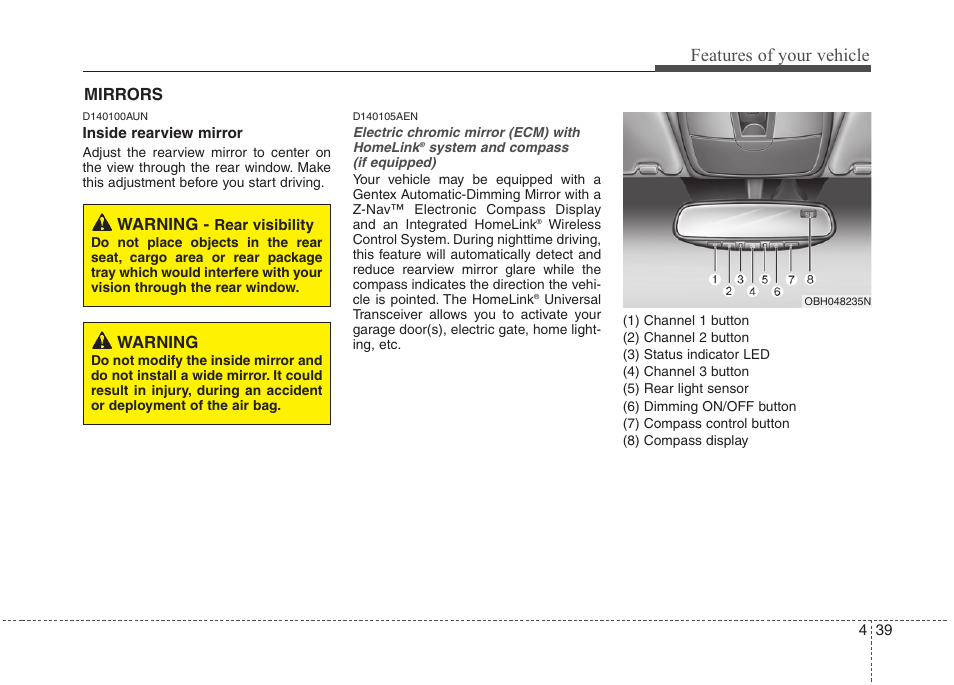 Features of your vehicle | Hyundai 2013 Genesis User Manual | Page 118 / 429