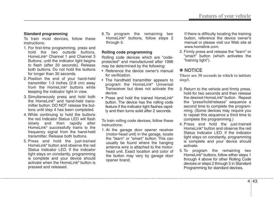 Features of your vehicle, Notice | Hyundai 2013 Genesis User Manual | Page 122 / 429