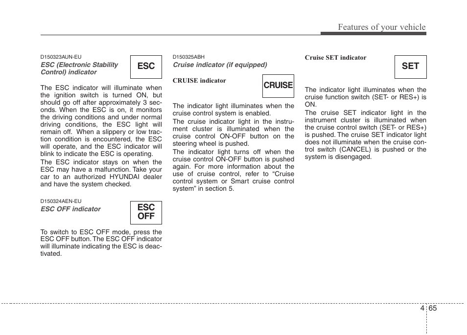 Features of your vehicle, Esc off set | Hyundai 2013 Genesis User Manual | Page 144 / 429