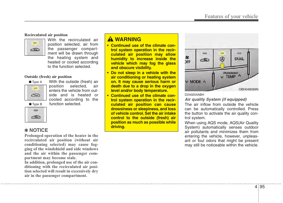 Features of your vehicle, Warning | Hyundai 2013 Genesis User Manual | Page 174 / 429