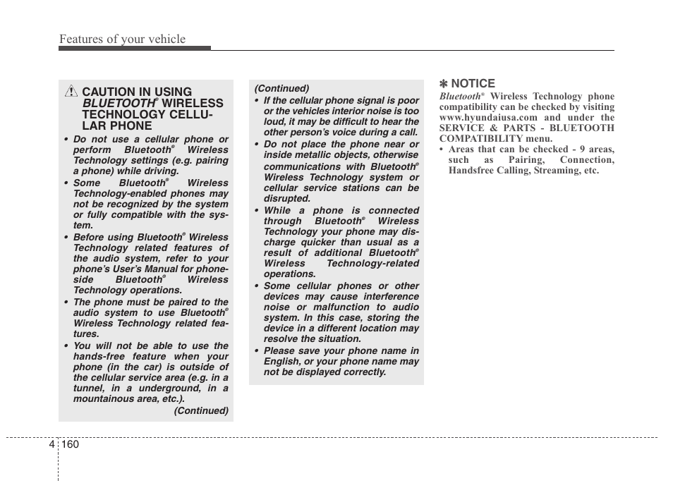 Features of your vehicle, Bluetooth | Hyundai 2013 Genesis User Manual | Page 239 / 429