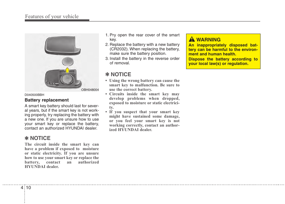 Features of your vehicle, Notice | Hyundai 2013 Genesis User Manual | Page 89 / 429