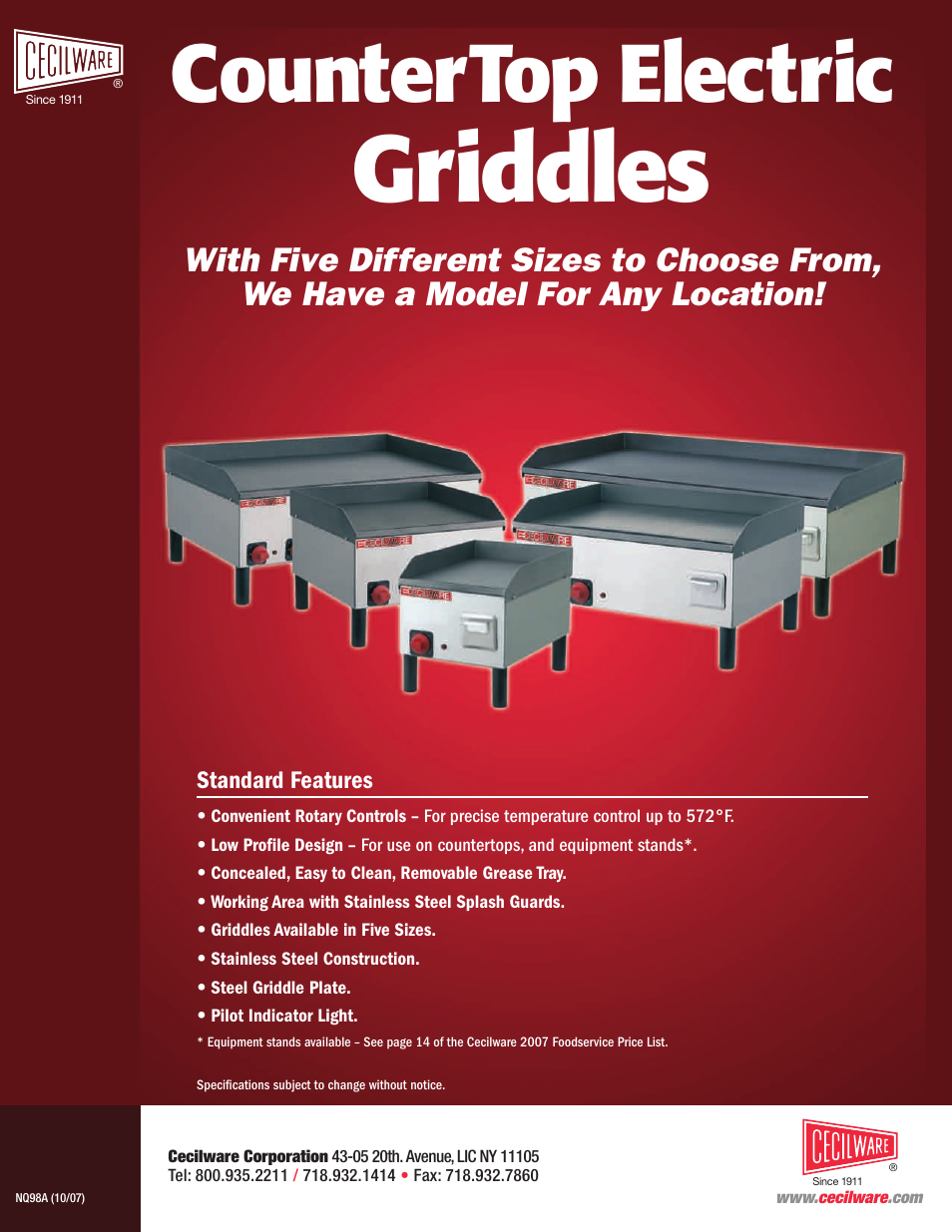 Cecilware NQ98A User Manual | 2 pages