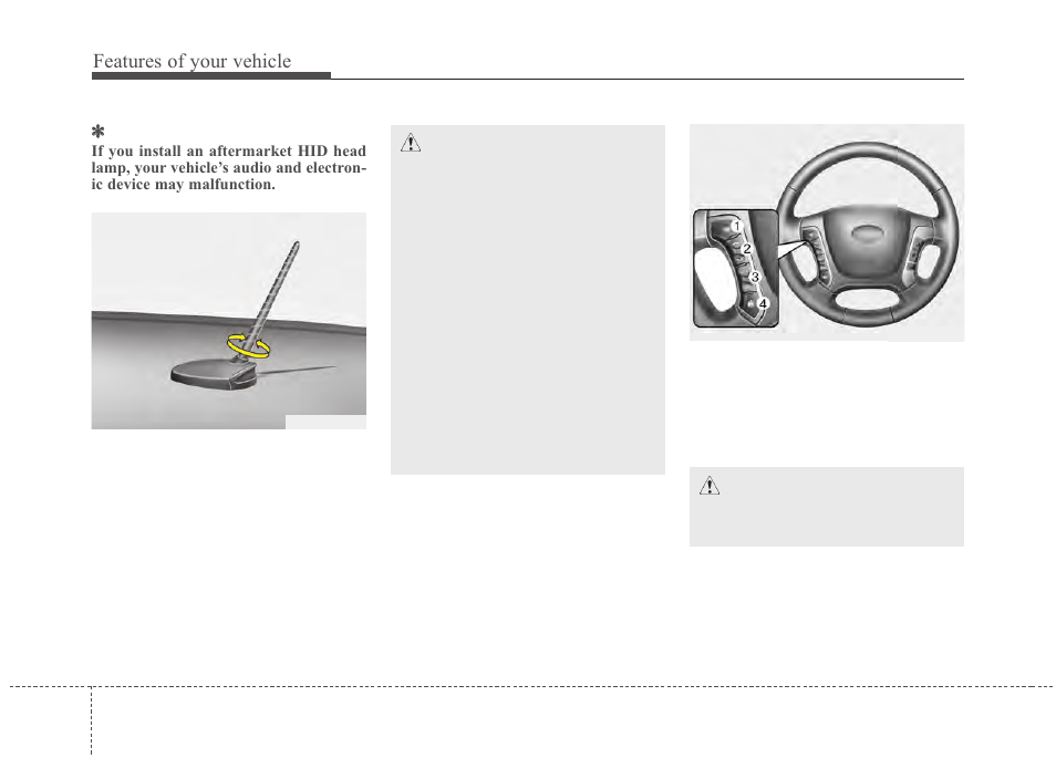 Cm hma 4c audio.pdf, Features of your vehicle | Hyundai 2012 Santa Fe User Manual | Page 181 / 419