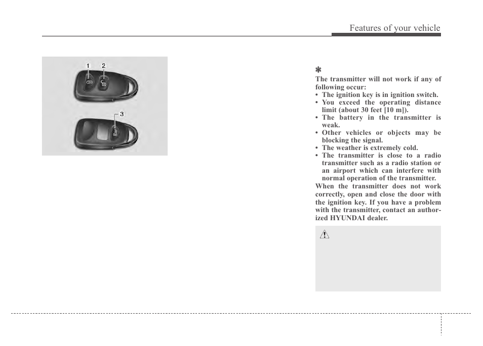 Features of your vehicle | Hyundai 2012 Santa Fe User Manual | Page 82 / 419