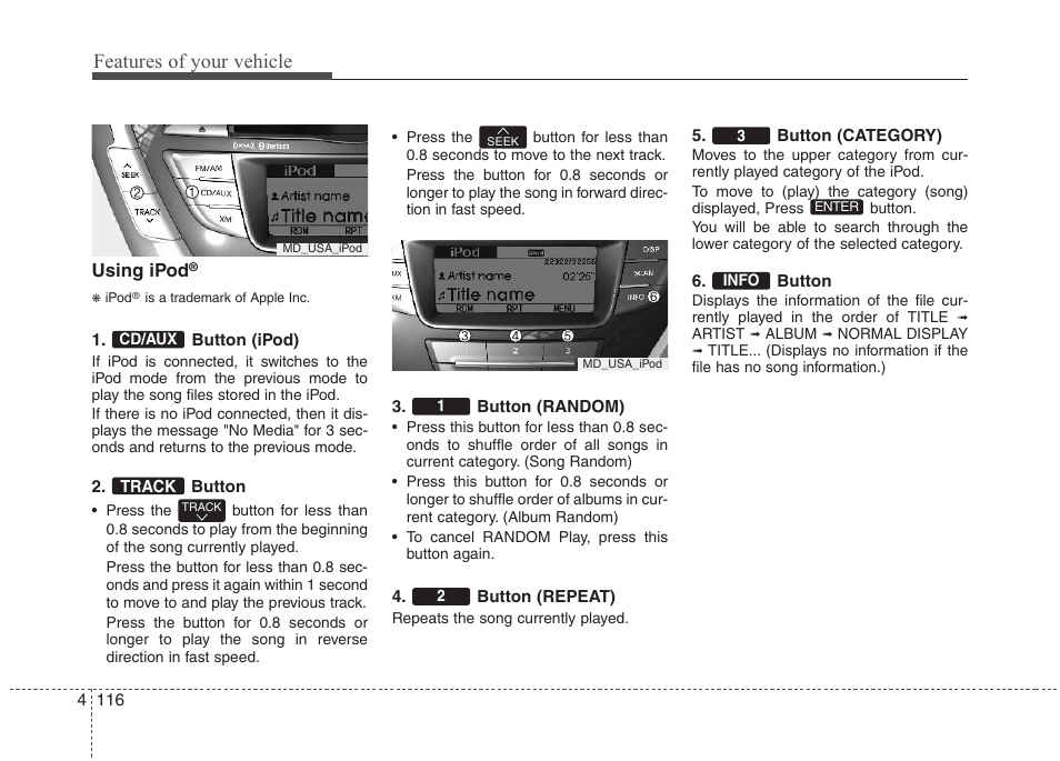 Features of your vehicle | Hyundai 2012 Elantra User Manual | Page 194 / 383