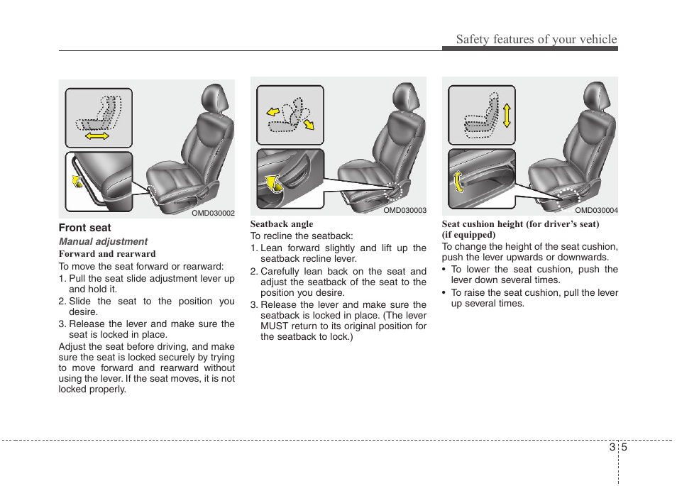 Safety features of your vehicle | Hyundai 2012 Elantra User Manual | Page 23 / 383