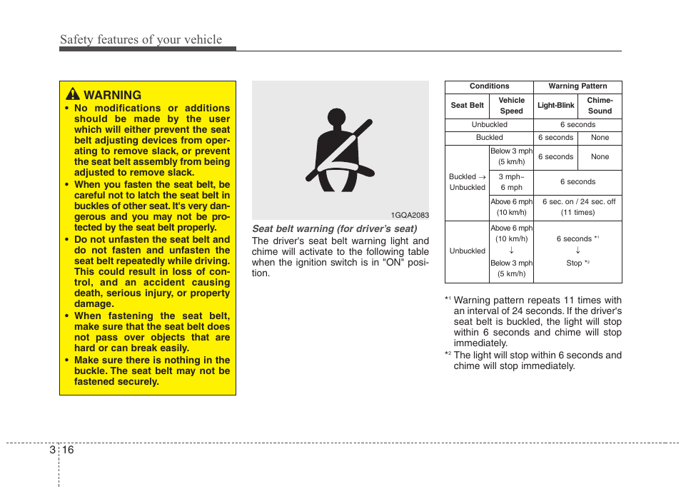 Safety features of your vehicle, Warning | Hyundai 2012 Elantra User Manual | Page 34 / 383