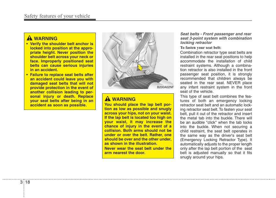 Safety features of your vehicle | Hyundai 2012 Elantra User Manual | Page 36 / 383