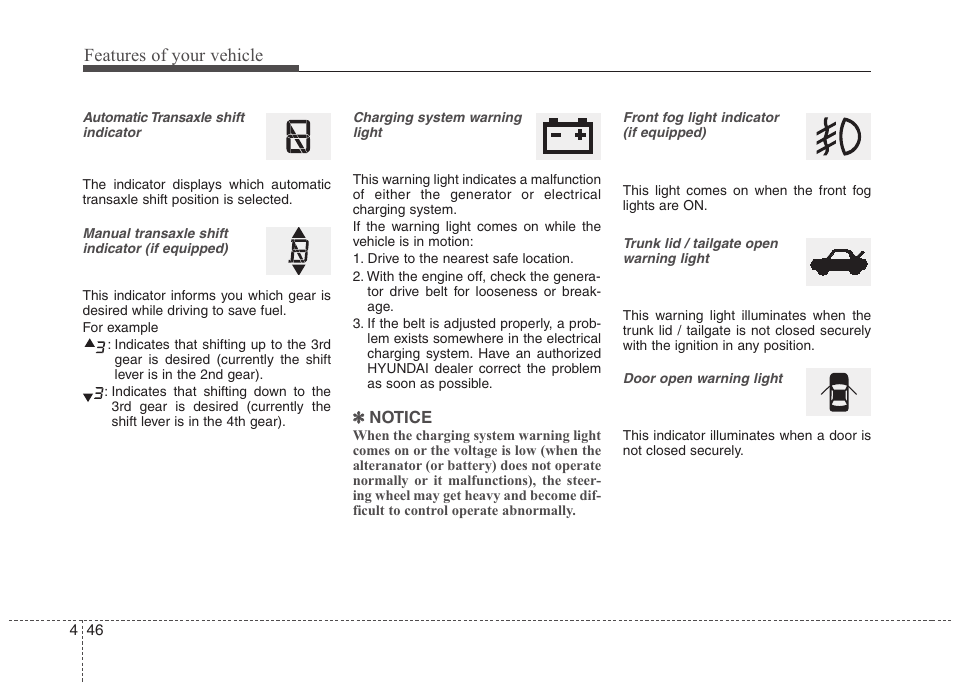 Features of your vehicle | Hyundai 2012 Accent User Manual | Page 124 / 370