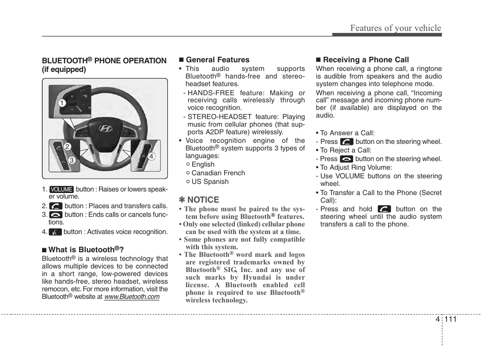 Features of your vehicle | Hyundai 2012 Accent User Manual | Page 189 / 370