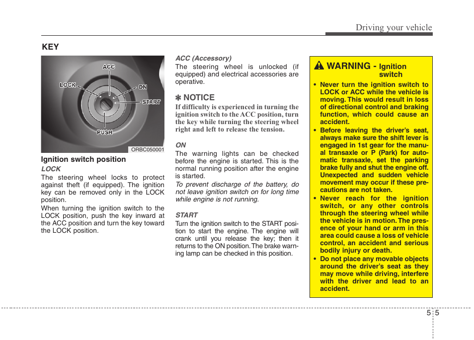 Driving your vehicle, Warning | Hyundai 2012 Accent User Manual | Page 203 / 370