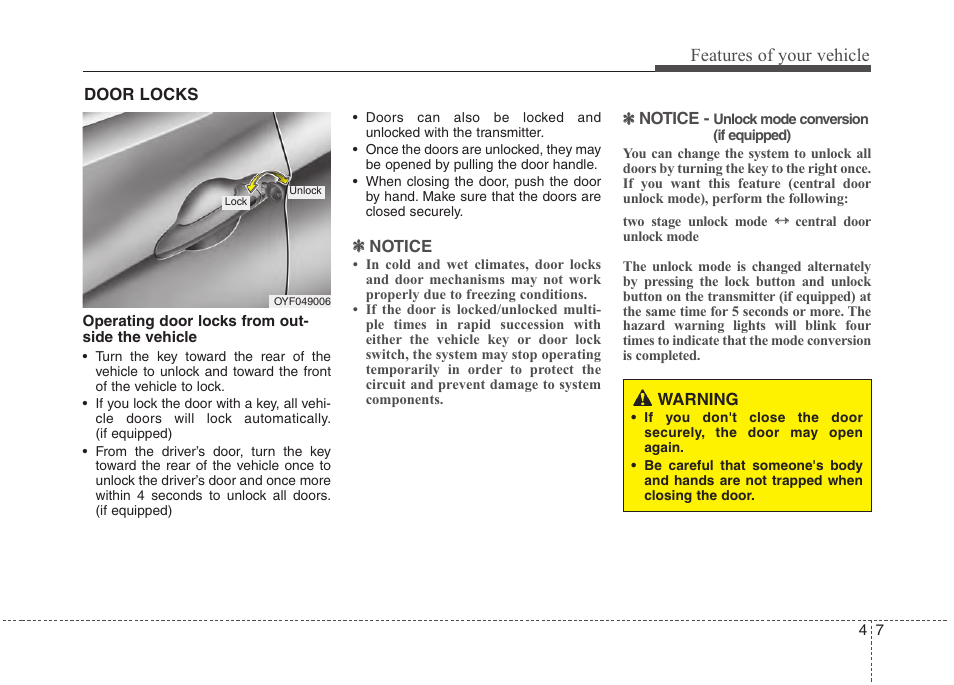 Features of your vehicle | Hyundai 2012 Accent User Manual | Page 85 / 370