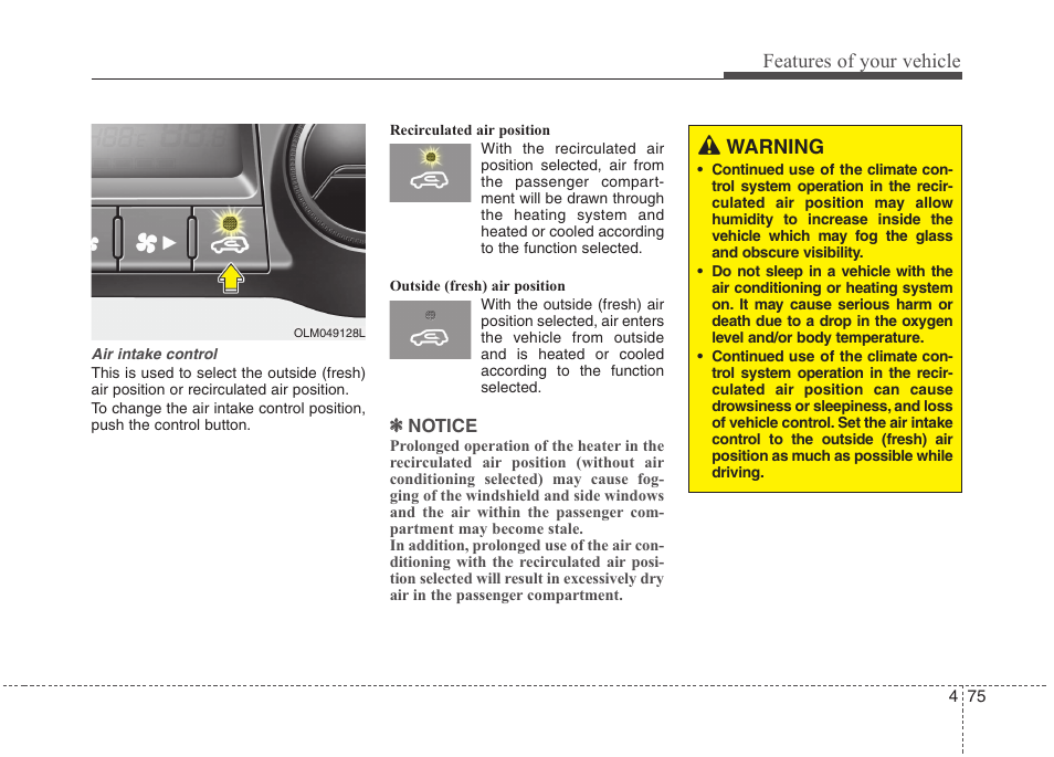 Features of your vehicle, Warning | Hyundai 2011 Tucson User Manual | Page 156 / 382