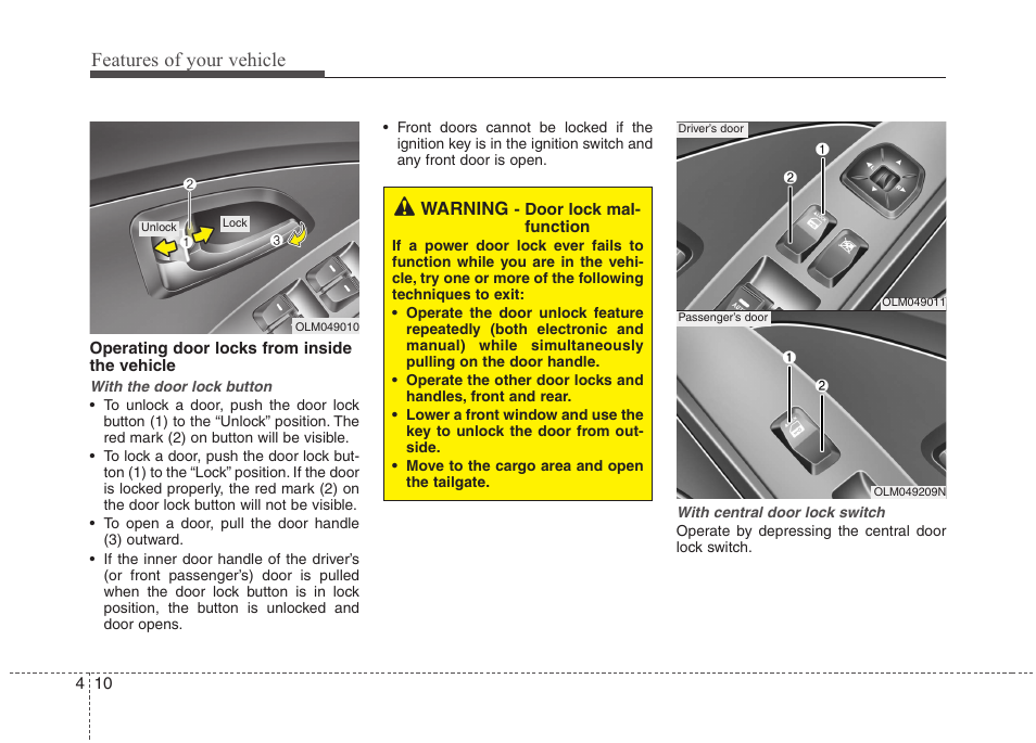 Features of your vehicle | Hyundai 2011 Tucson User Manual | Page 91 / 382