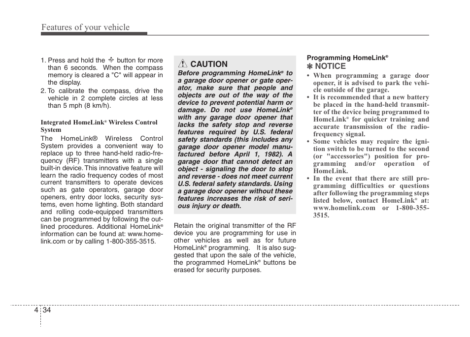 Features of your vehicle | Hyundai 2010 Santa Fe User Manual | Page 113 / 408