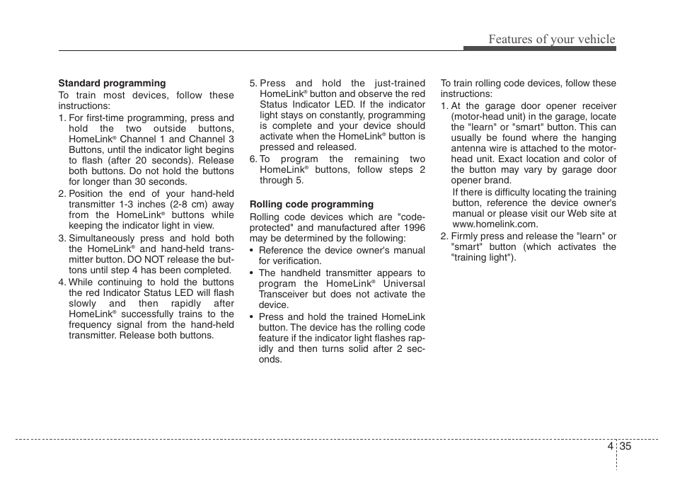 Features of your vehicle | Hyundai 2010 Santa Fe User Manual | Page 114 / 408