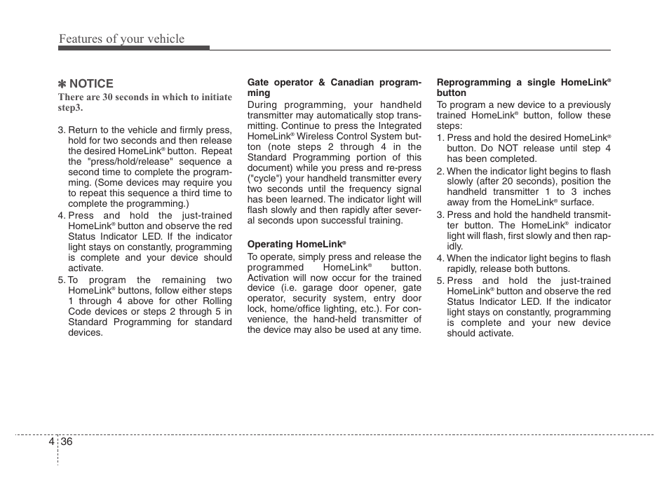 Features of your vehicle, Notice | Hyundai 2010 Santa Fe User Manual | Page 115 / 408