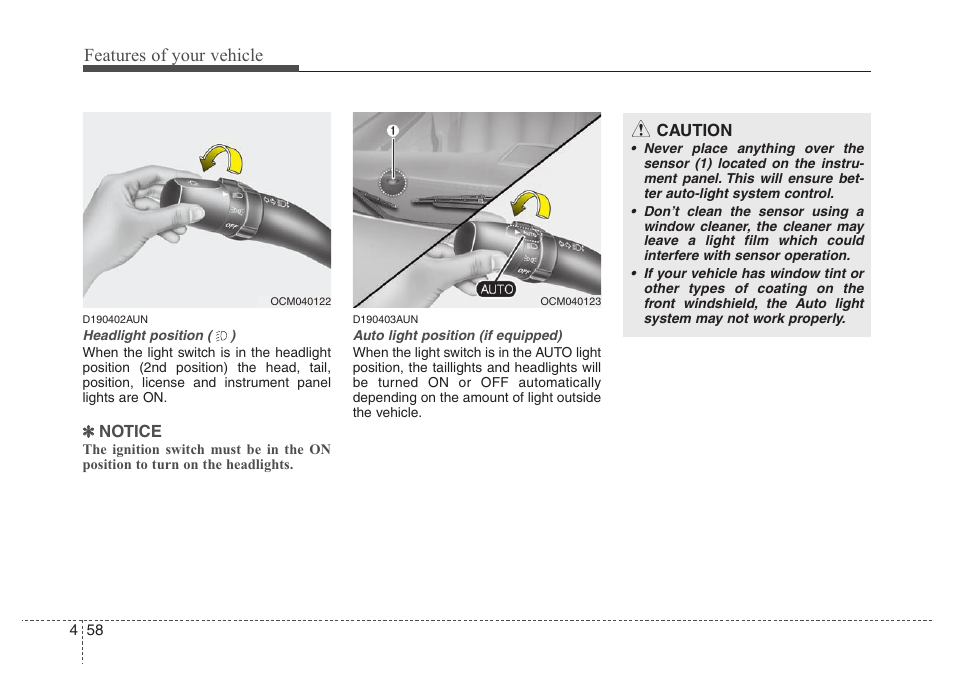 Features of your vehicle | Hyundai 2010 Santa Fe User Manual | Page 137 / 408