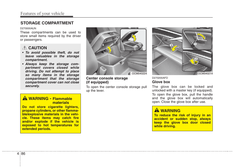 Features of your vehicle | Hyundai 2010 Santa Fe User Manual | Page 165 / 408