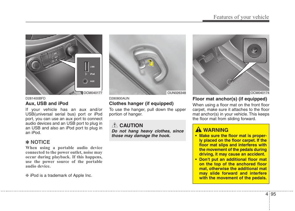 Features of your vehicle | Hyundai 2010 Santa Fe User Manual | Page 174 / 408