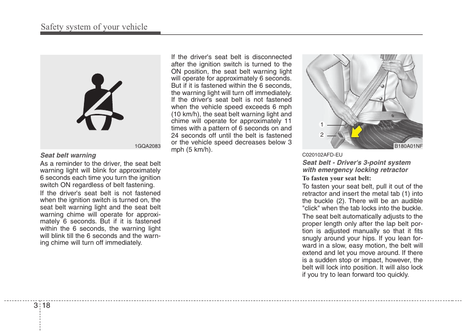 Safety system of your vehicle | Hyundai 2010 Santa Fe User Manual | Page 35 / 408