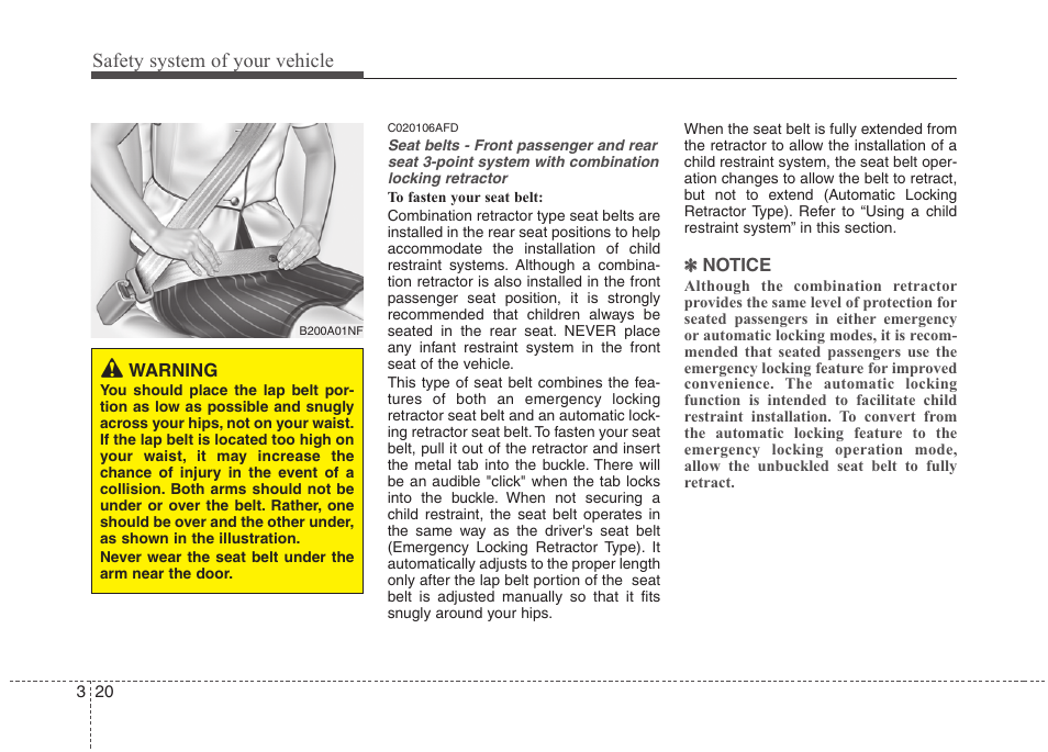 Safety system of your vehicle | Hyundai 2010 Santa Fe User Manual | Page 37 / 408