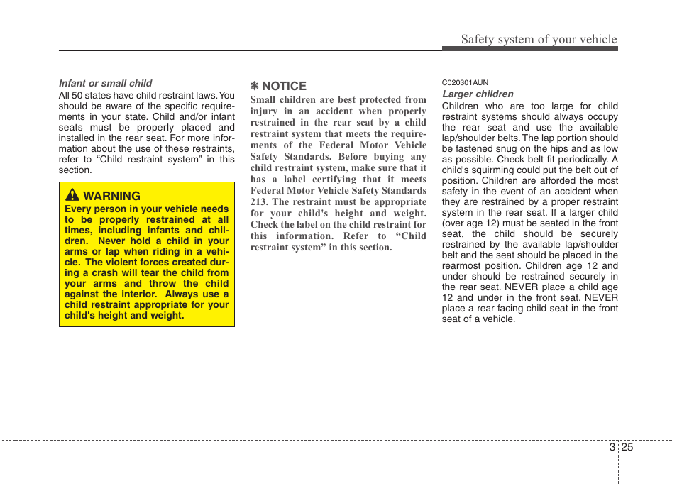 Safety system of your vehicle | Hyundai 2010 Santa Fe User Manual | Page 42 / 408