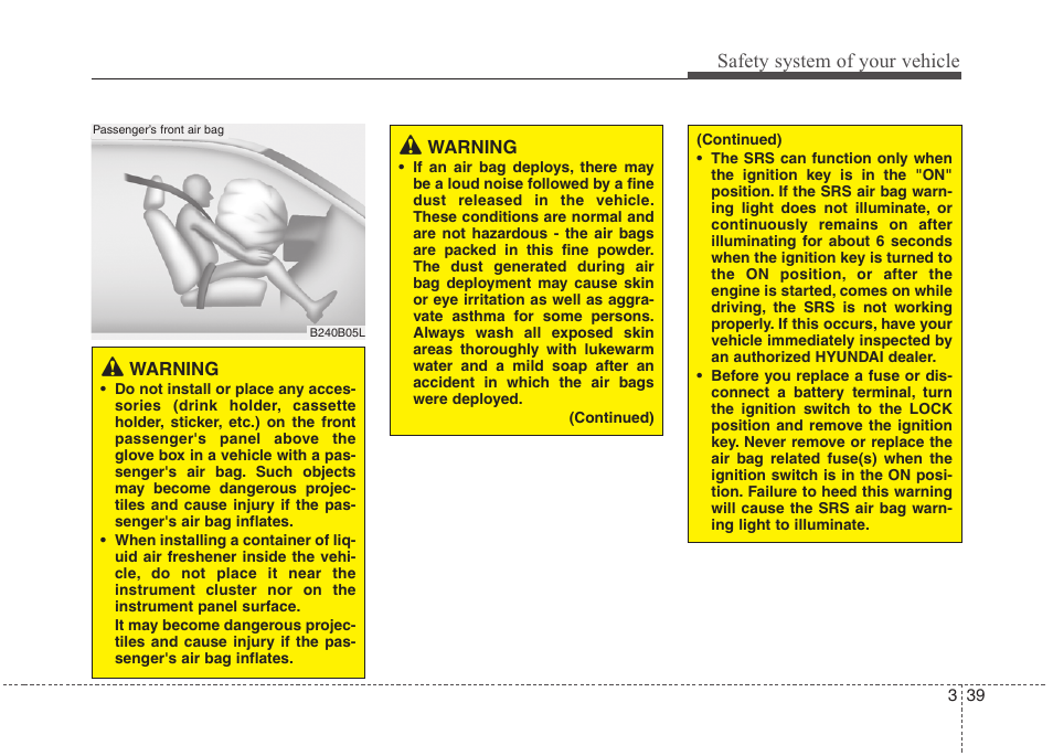 Safety system of your vehicle | Hyundai 2010 Santa Fe User Manual | Page 56 / 408