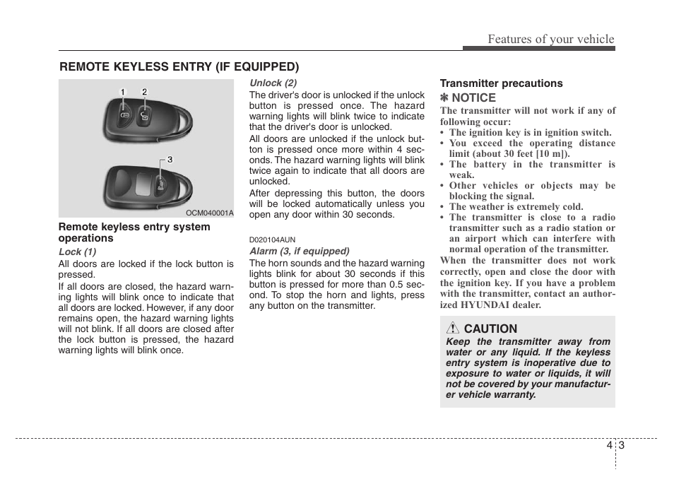 Features of your vehicle | Hyundai 2010 Santa Fe User Manual | Page 82 / 408