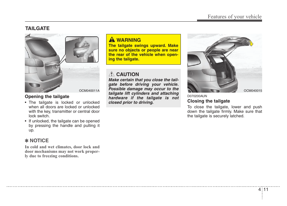 Features of your vehicle | Hyundai 2010 Santa Fe User Manual | Page 90 / 408