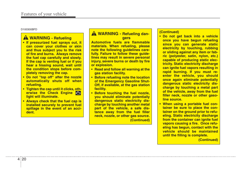 Features of your vehicle | Hyundai 2010 Santa Fe User Manual | Page 99 / 408