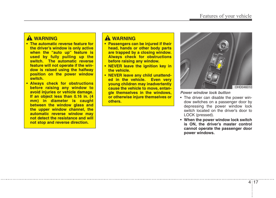 Features of your vehicle | Hyundai 2010 Elantra User Manual | Page 90 / 348