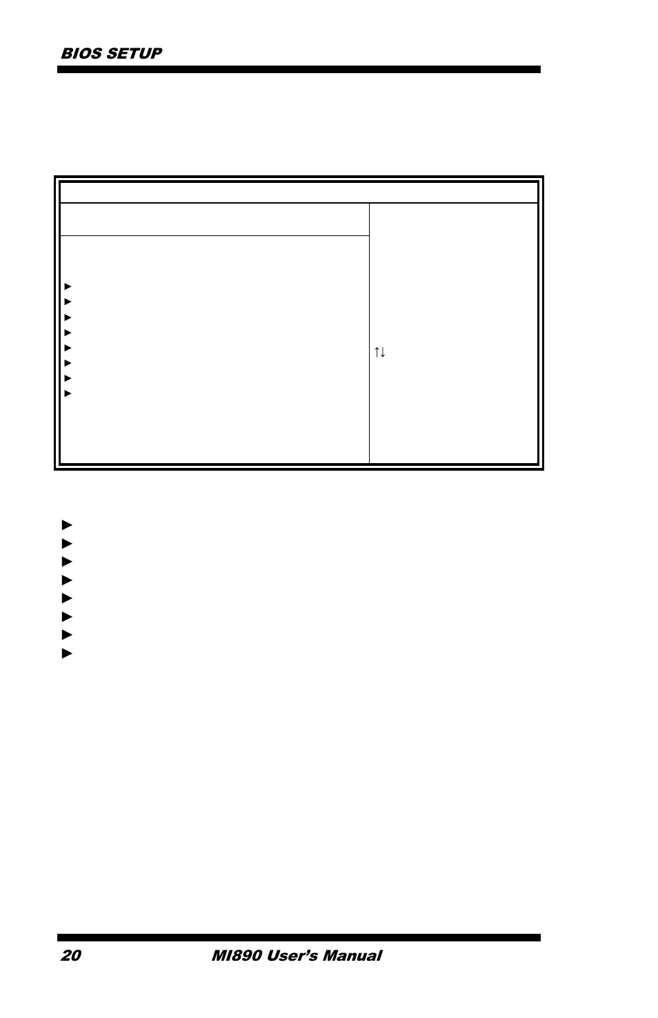 Advanced settings, Bios setup 20, Mi890 user’s manual | IBASE MI890 User Manual | Page 24 / 62