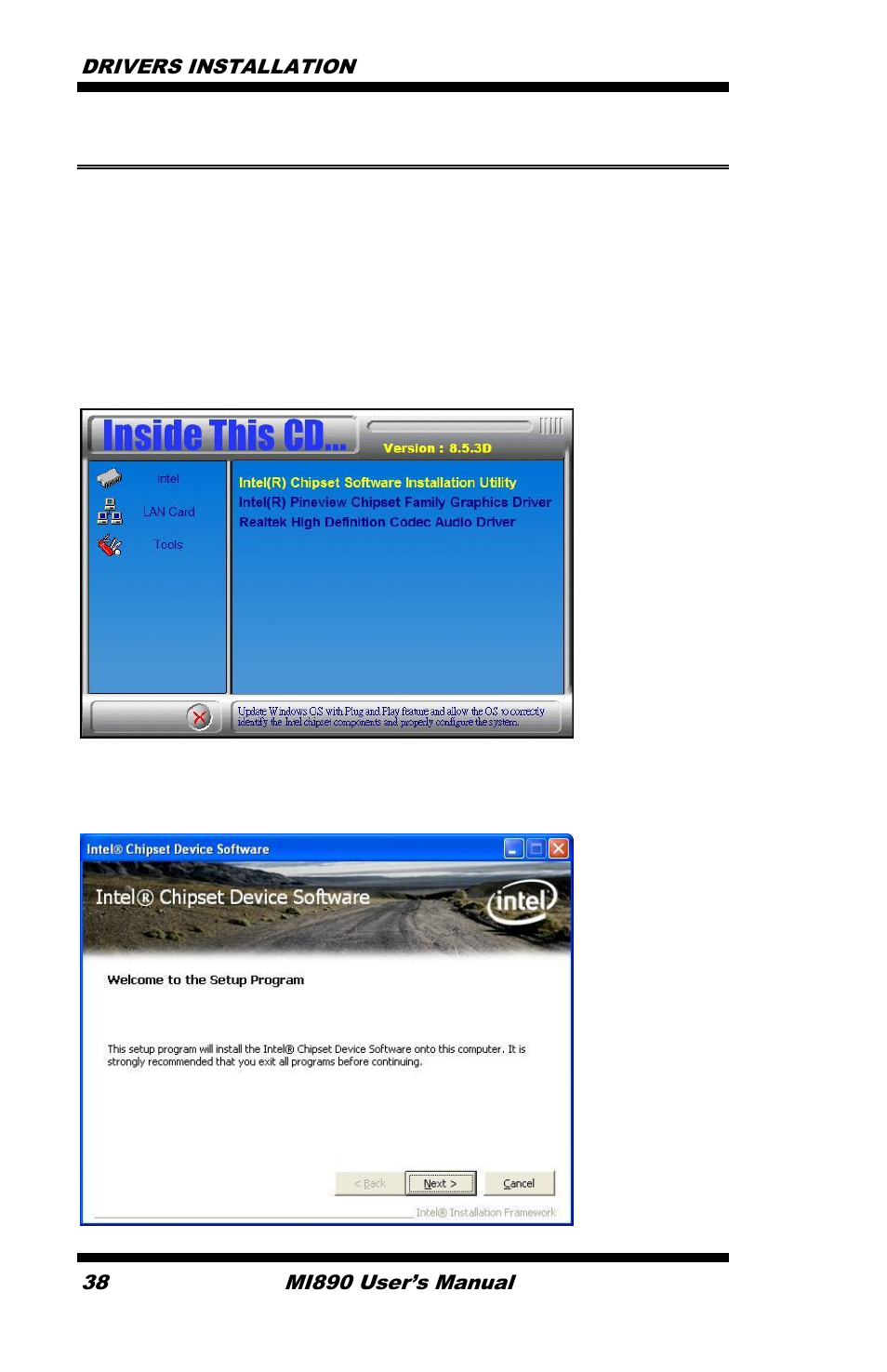 Intel chipset software installation utility | IBASE MI890 User Manual | Page 42 / 62