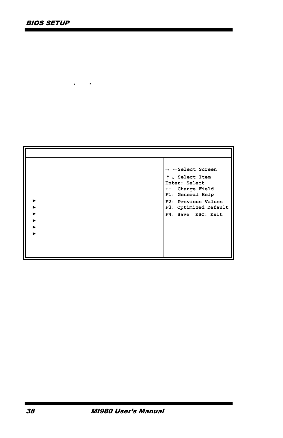 Bios setup, Mi980 user’s manual | IBASE MI980 User Manual | Page 42 / 81