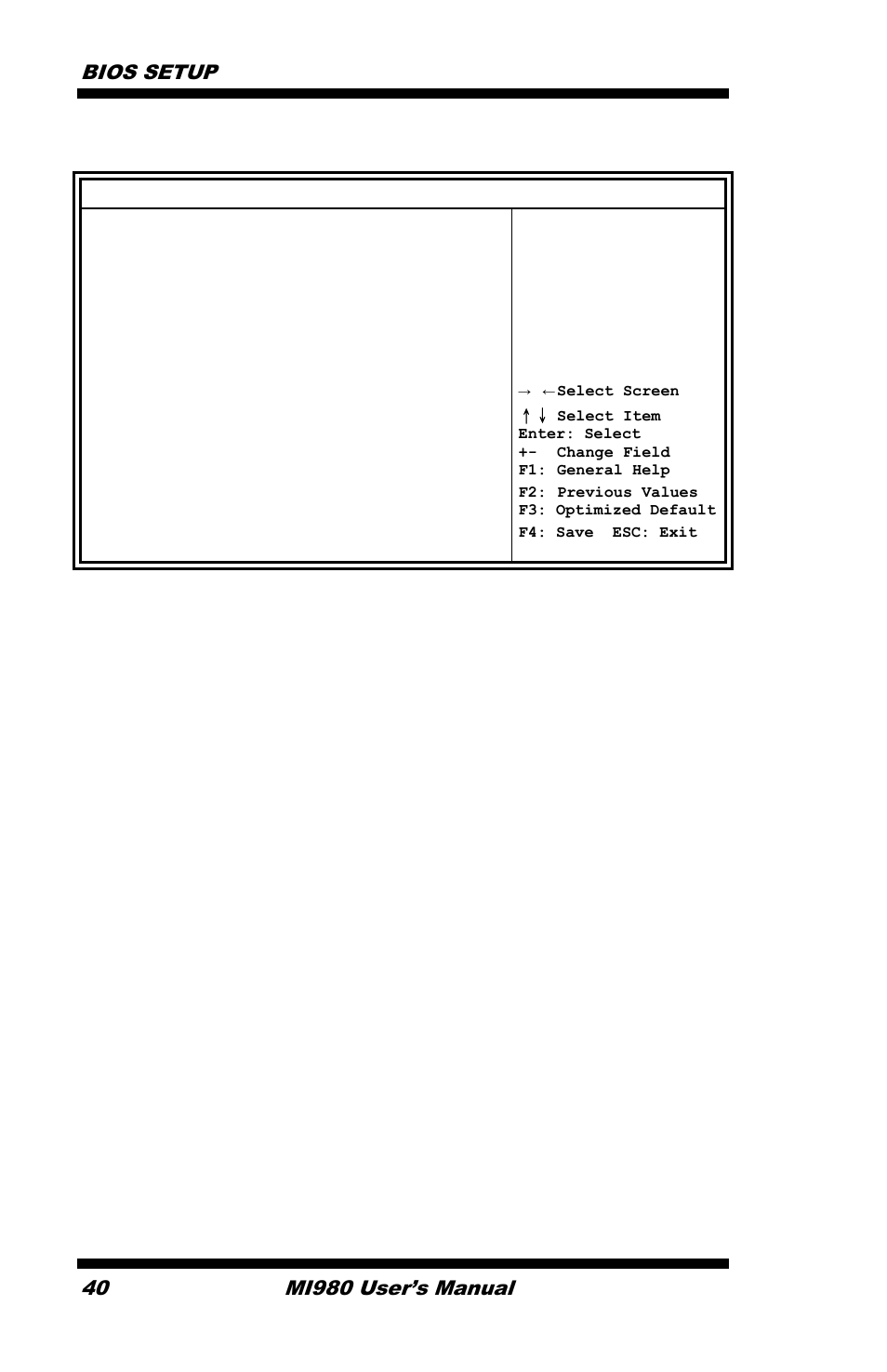 Bios setup, Mi980 user’s manual | IBASE MI980 User Manual | Page 44 / 81