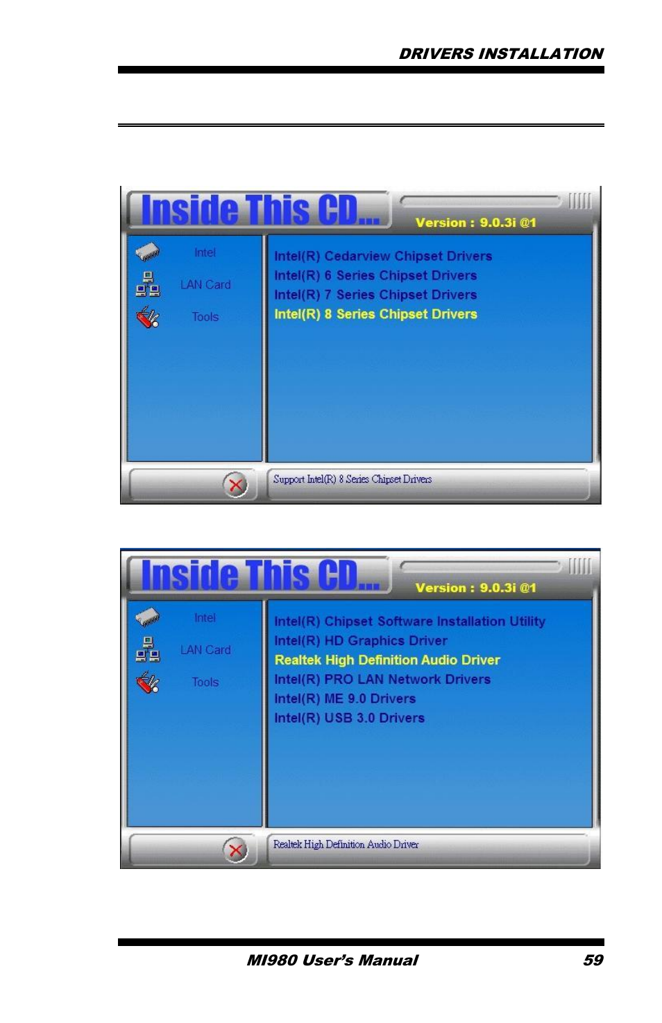 Realtek hd audio driver installation, Click realtek high definition audio driver | IBASE MI980 User Manual | Page 63 / 81