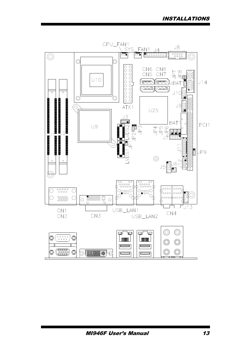 Connector locations on mi946f | IBASE MI946 User Manual | Page 17 / 78