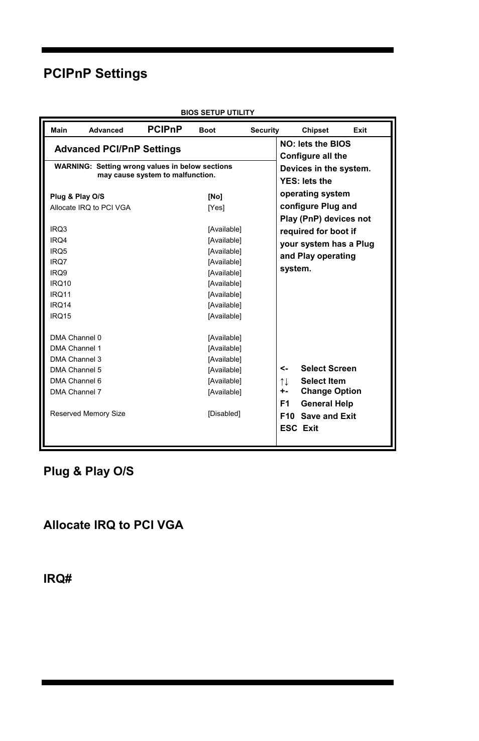 Pcipnp settings, Plug & play o/s, Allocate irq to pci vga | Bios setup 32, Mi889 user’s manual, This option configures the pci/pnp settings | IBASE MI889 User Manual | Page 36 / 66