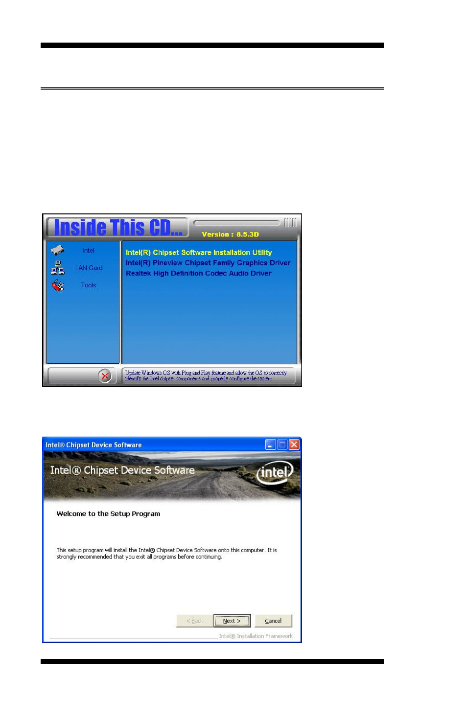 Intel chipset software installation utility | IBASE MI889 User Manual | Page 46 / 66