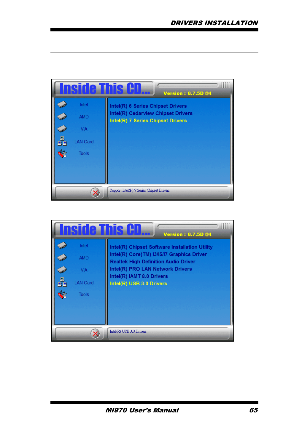 Intel® usb 3.0 drivers | IBASE MI970 User Manual | Page 69 / 76