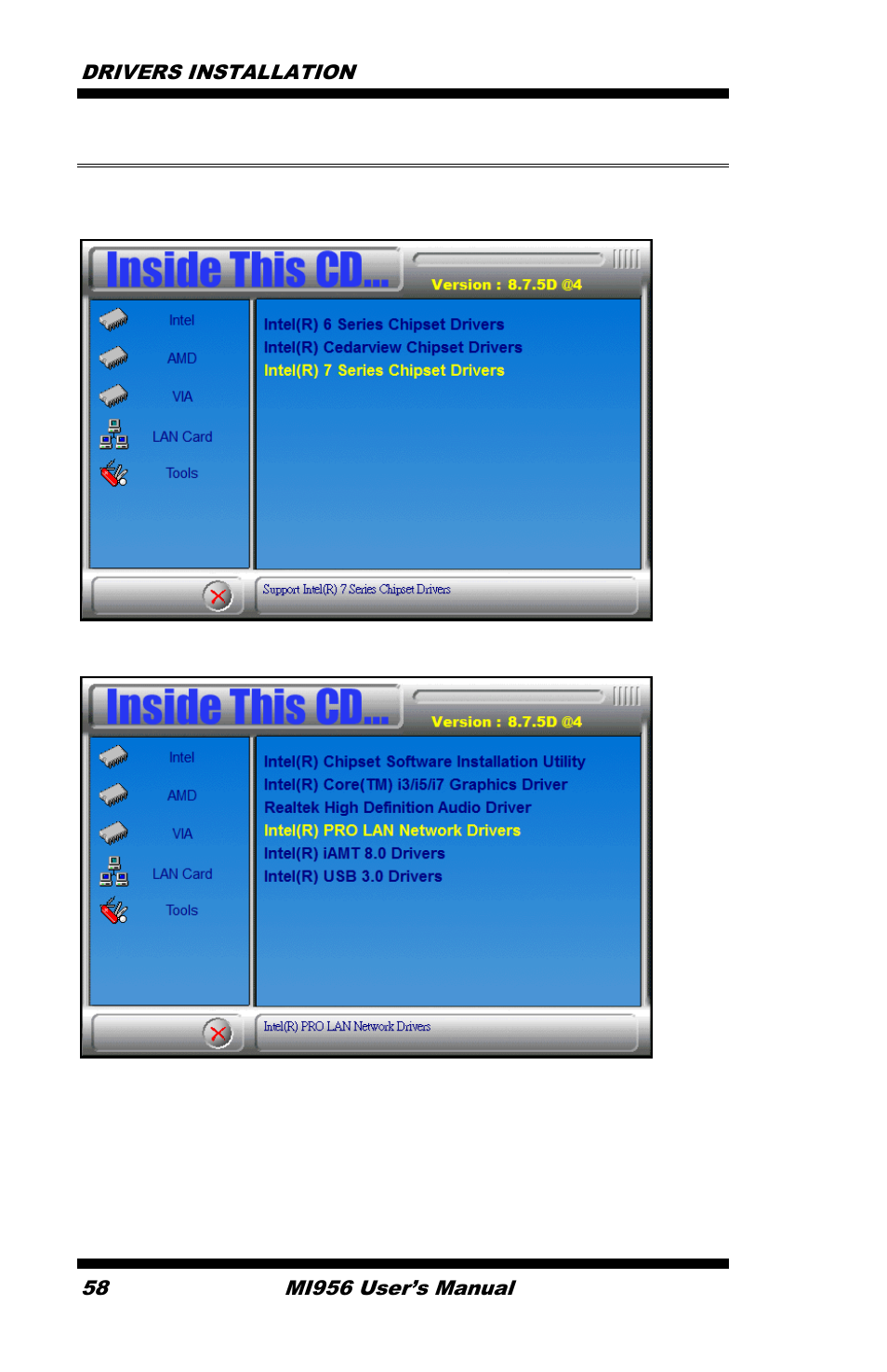 Lan drivers installation | IBASE MI956 User Manual | Page 62 / 76