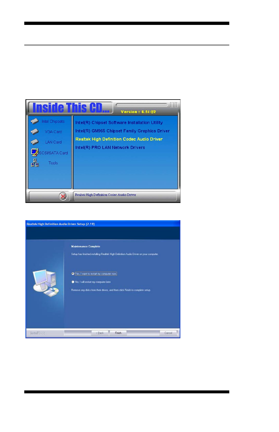 Ac97 codec audio driver installation, Click realtek ac'97 codec audio driver, Drivers installation 54 | Mi912 user’s manual | IBASE MI912 User Manual | Page 58 / 68