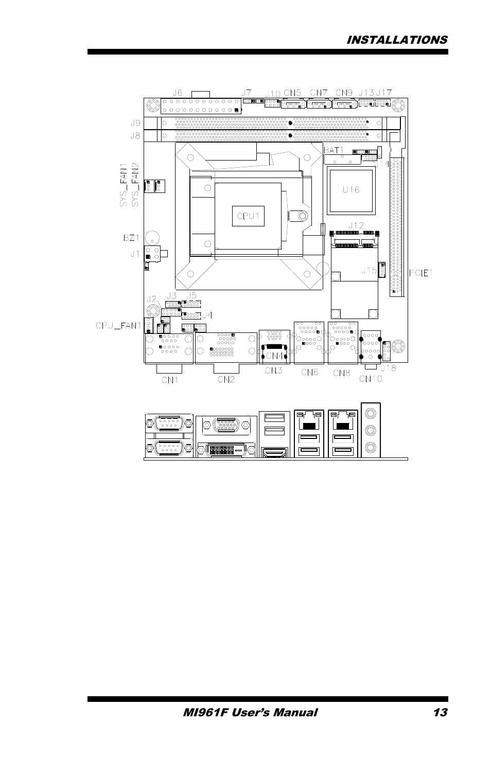 Connector locations on mi961f | IBASE MI961 User Manual | Page 17 / 64